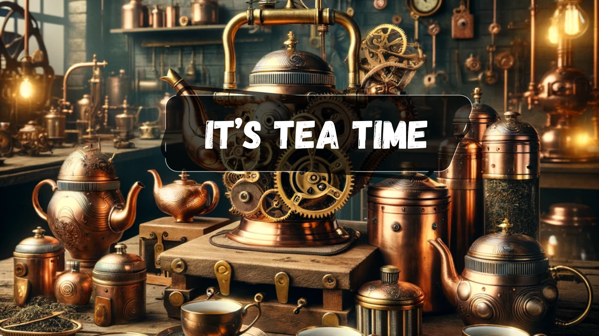 Ensemble de théière et de tasse de thé dans une atmosphère steampunk